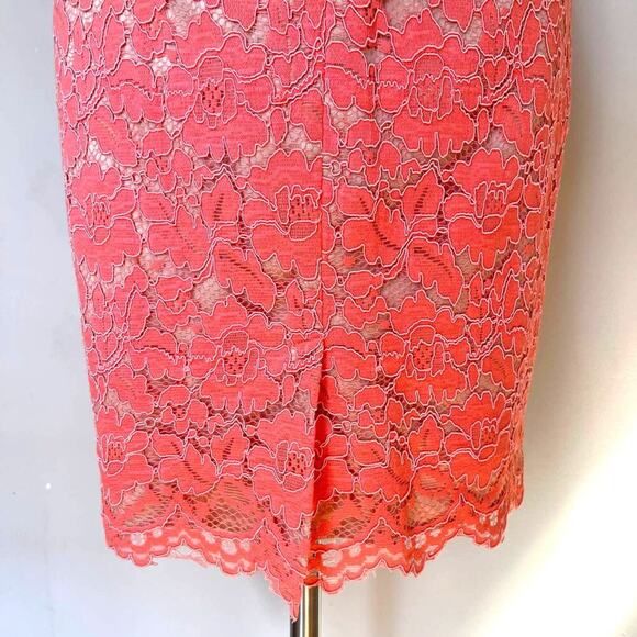 VINCE CAMUTO Pink Salmon Lace Overlay Sheath Dress Floral Sleeveless Size 10 - Picture 7 of 15